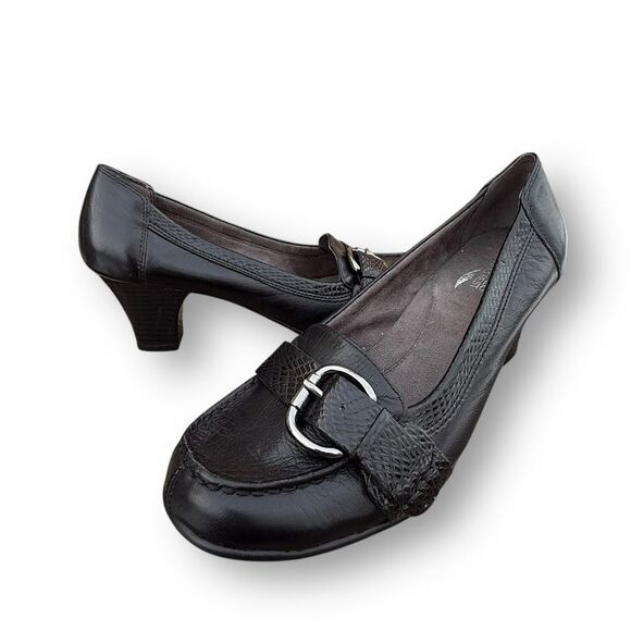 Aerosoles Heelrest Black Leather Moccasins Heeled Loafers Shoes Women's size 9.5 - Picture 15 of 15
